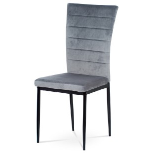 Jídelní židle, potah šedá sametová látka, kovová 4nohá podnož, černý matný lak AC-9910 GREY4